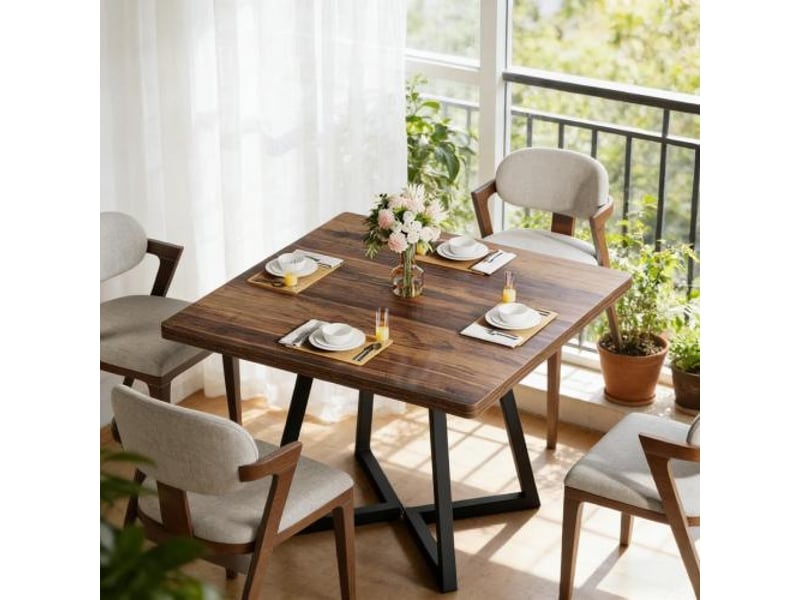  Table de salle à manger pour 2 à 4 personnes avec plateau carré en mdf et cadre métallique pour cuisine 80×80×75 cm  - Conforama E