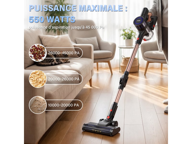  Aspirateur balai sans fil, 45kpa, 550w, couleur or, plié  - Conforama B