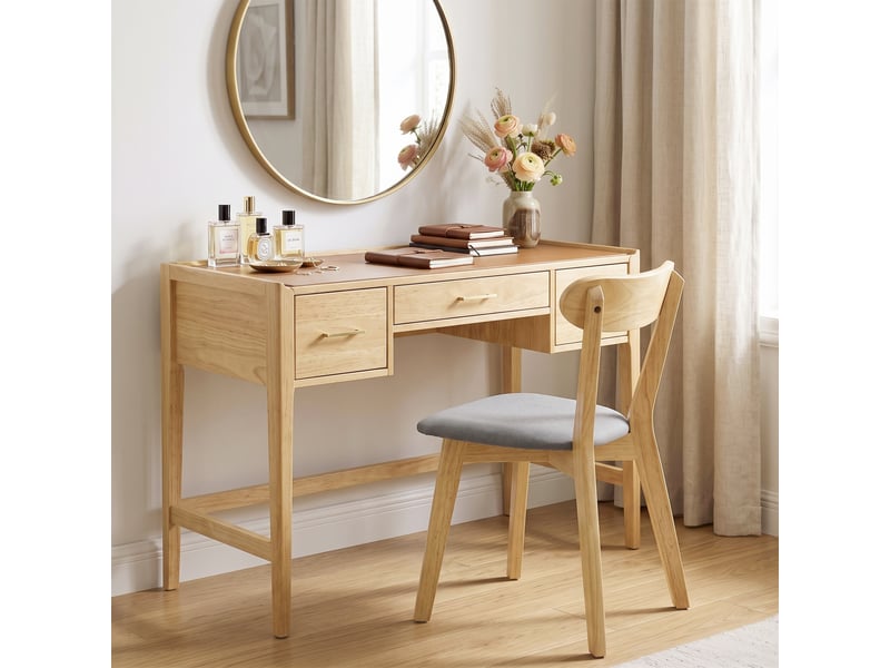  Lot de 4 chaises salle à manger design bois clair tissu gris  - Conforama D