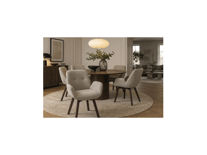  Lot de 2 chaises design sorrano pivotantes à 360° en tissu tweed taupe et pieds en chêne foncé  - Conforama B