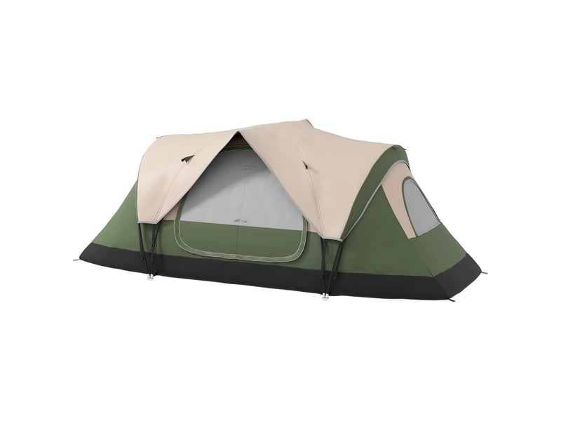  Tente de camping 3 personnes avec 2 chambres séparées, polyester et fibre de verre, 450 x 215 x 180 cm, vert foncé  - Conforama B