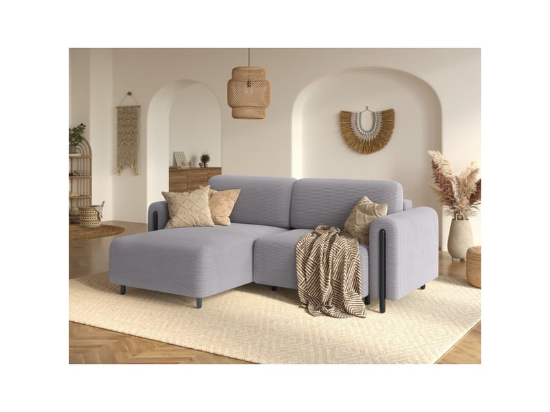 Canapé d'angle convertible arvessa gris clair velours côtelé – angle gauche avec coffre - Conforama B