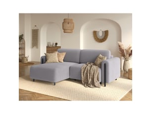 Canapé d'angle convertible arvessa gris clair velours côtelé – angle gauche avec coffre