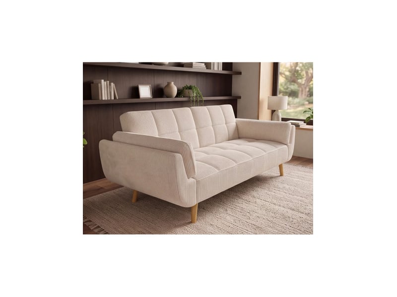  Canapé convertible nevisi 3 places 215x82 cm - tissu côtelé beige - couchage 165x100 cm  - Conforama E
