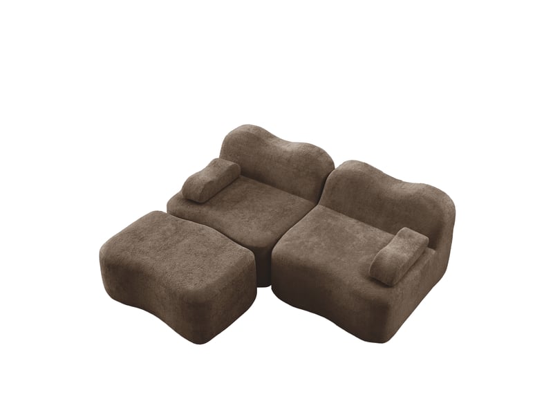 Canapé modulaire 2 pl 192x167x70 cm, pour salon, ottoman et coussin d'accoudoir déplaçable, forme ondoyante, velours, marron - Conforama A