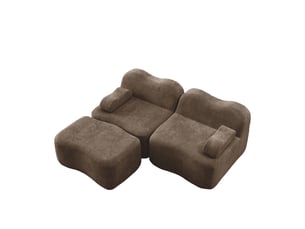 Canapé modulaire 2 pl 192x167x70 cm, pour salon, ottoman et coussin d'accoudoir déplaçable, forme ondoyante, velours, marron