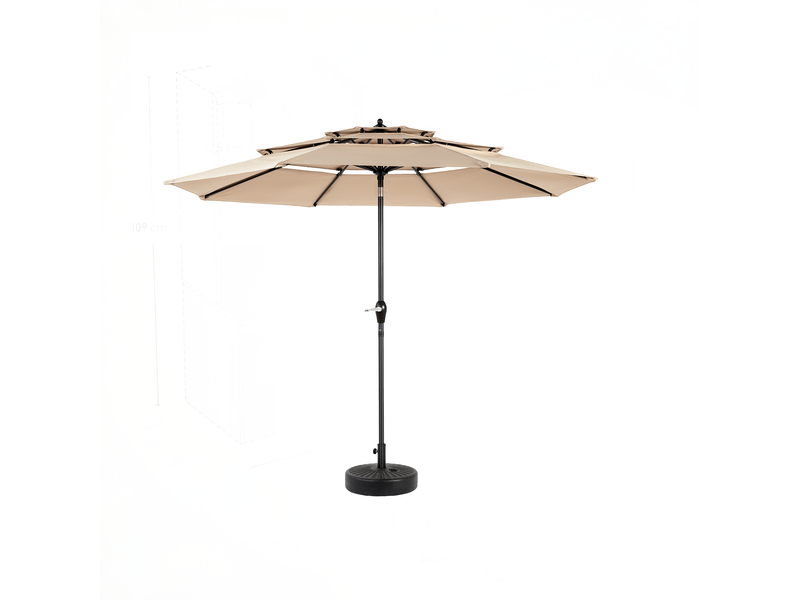  Parasol en aluminium 3 m à 3 niveaux avec inclinaison automatique, kaki, sans pied  - Conforama A