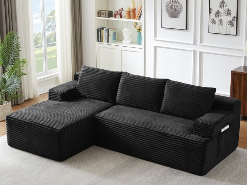 Canapé d'angle convertible 4 places, avec 3 coussins épais, confort d'assise profond, noir, 238x 152 x 66cm - Conforama B