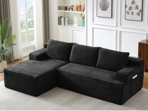 Canapé d'angle modulable 4 places, avec 3 coussins épais, confort d'assise profond, noir, 238x 152 x 66cm