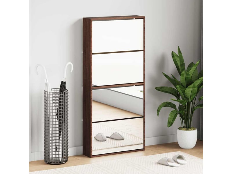  Meuble à chaussure, armoire à chaussures miroir 4 niveaux chêne marron 63x17x134 cm  - Conforama B