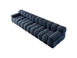 Canapé droit en mousse 4 places de 400 cm, sans montage, pour salon, chambre et appartement, bleu
