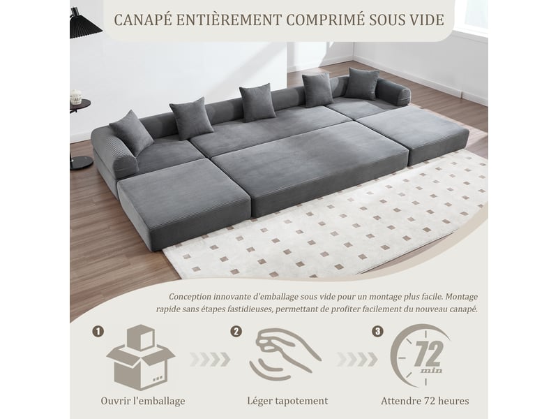  Canapé modulable gris foncé en velours côtelé 270x180x64 cm, compressé, avec poche de rangement, salon W2845S00495 - Conforama W