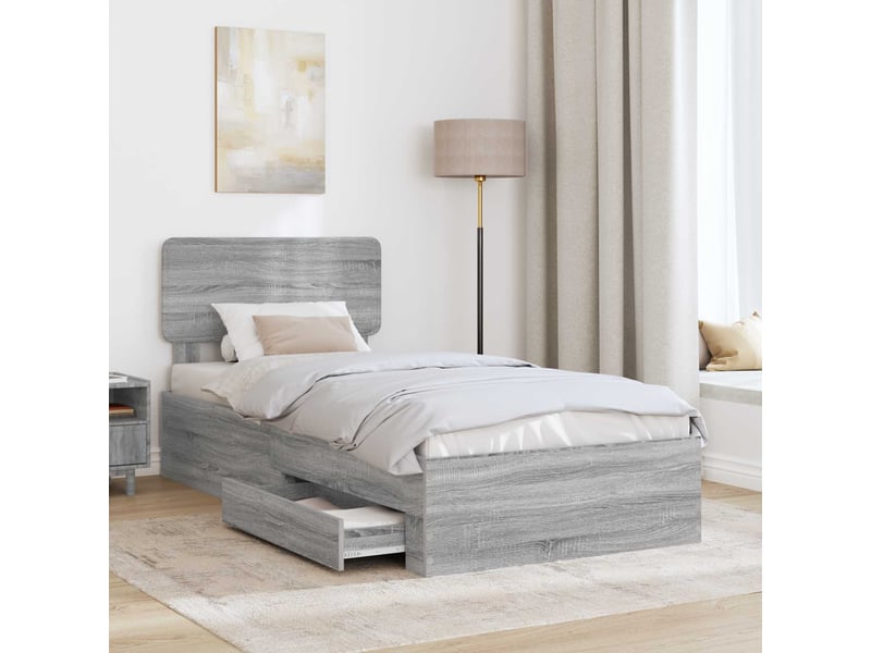  Lit simple- lit adulte -  cadre de lit gris sonoma 100 x 200 cm bois d'ingénierie  - Conforama B