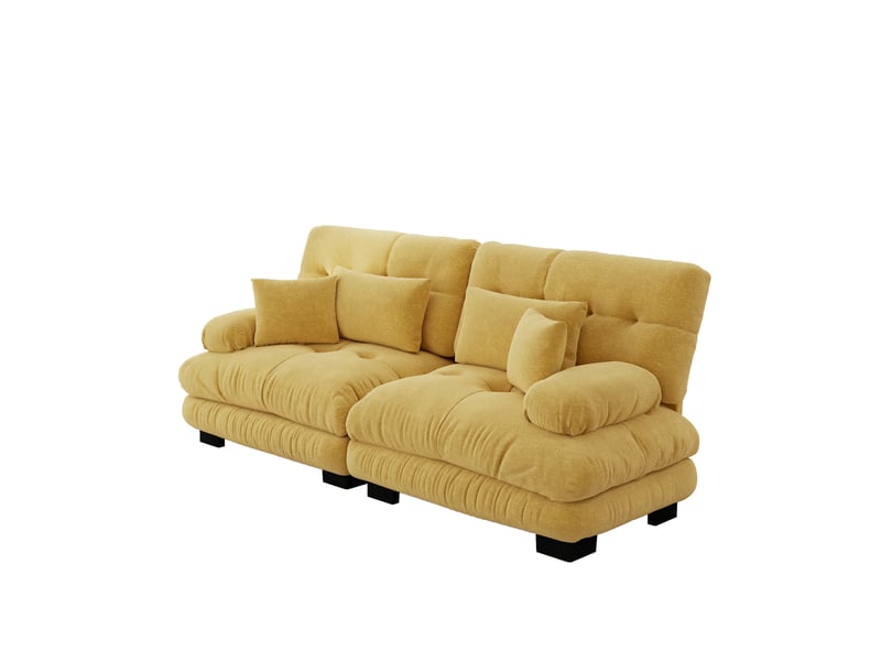 Canapé d'angle, canapé 2 places – jaune, coussins inclus, en chenille, style cloud - Conforama D
