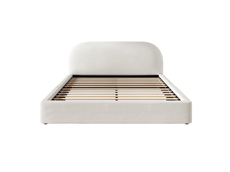  Lit double 180x200 cm en bouclé beige avec tête arrondie Fay Lum - Conforama R
