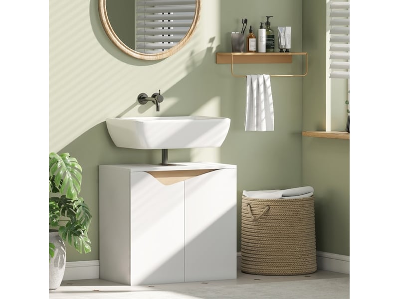 Meuble sous vasque 2 portes à fermeture douce avec rangement discret pour salle de bain blanc 60 × 35 × 57,9 cm - Conforama B