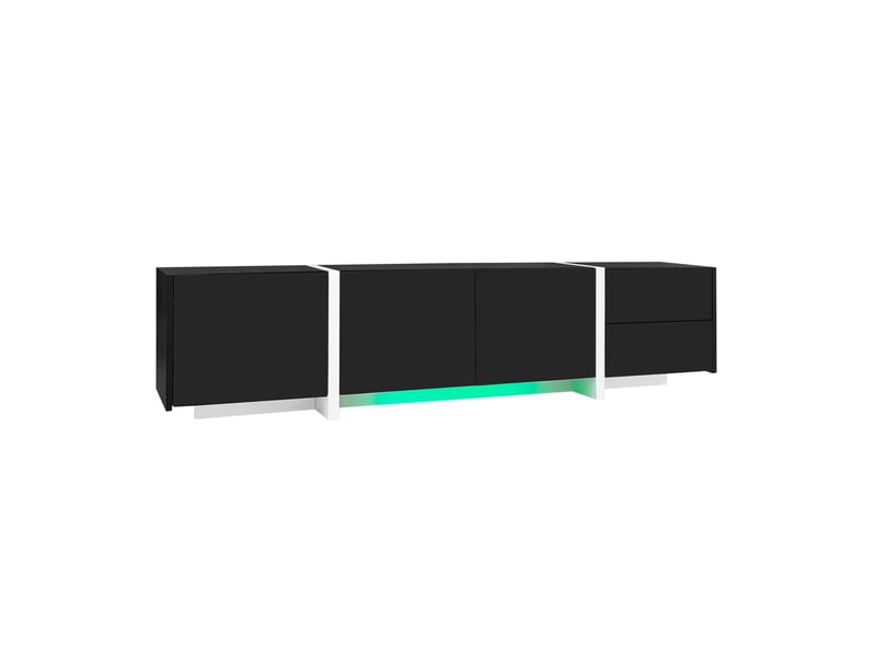  Meuble tv modenvie noir et blanc avec led, 3 portes, tiroir et porte abattante 170 x 30 x 39 cm  - Conforama A