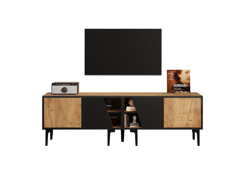  Meuble tv avec 4 portes, 4 compartiments et 7 pieds pour salon en panneaux de particules 160×36,5×45 cm naturel  - Conforama A
