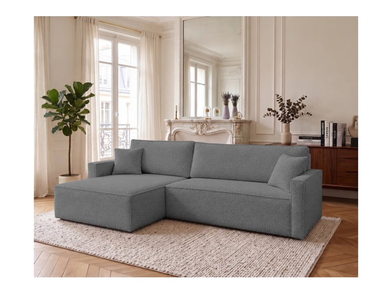  Farah - canapé d'angle max réversible et convertible 5 places accoudoirs slim en tissu bouclettes généreuses  - Conforama B
