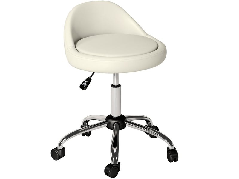  Tabouret de travail à roulettes blanc réglable en hauteur 63-83 cm, assise pivotante rembourrée, idéal au bureau  - Conforama A