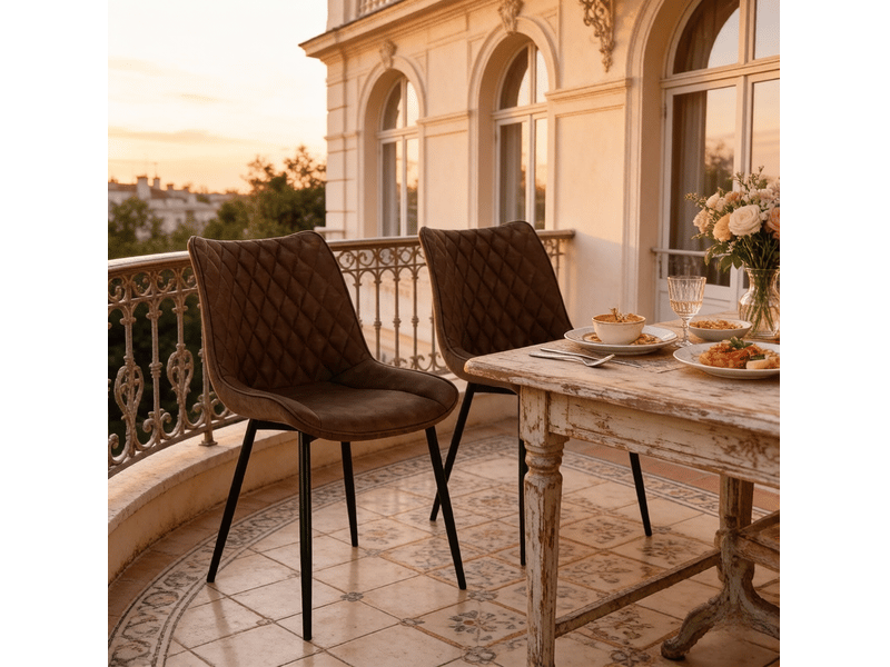  Chaises de salle à manger lot de 2, ergonomiques, pieds en métal simili cuir marron  - Conforama B