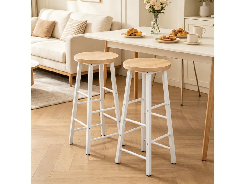  Tabourets de bar lot de 2 avec repose-pieds - lpospi - assise stable, mdf et métal, cuisine et bar, chêne clair  - Conforama C