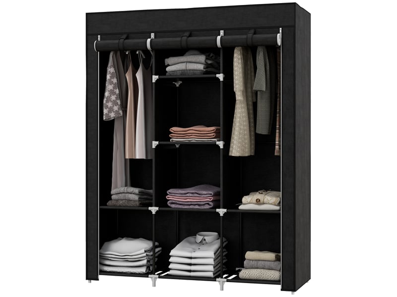  Armoire en tissu avec 2 tringles, 8 étagères et fermeture zippée 125×43×162,5 cm noire  - Conforama A
