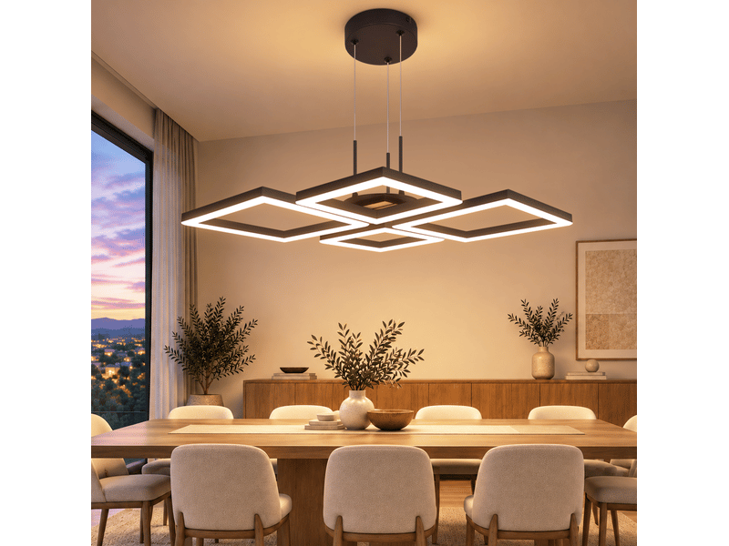  Zmh suspension led noir 32 w suspension en bois suspendue moderne hauteur réglable pour cuisine salon  - Conforama B