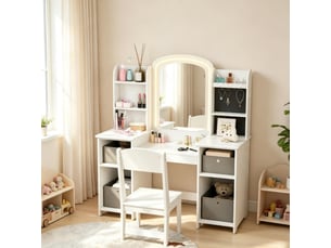 Coiffeuse enfant tcqpz avec miroir led et tabouret 104 x 40 x 112 cm mdf blanc