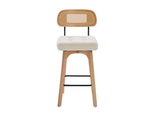 Lot de 2 tabourets de bar pivotants à 360° avec dossier en rotin, assise rembourrée et repose-pieds en chenille beige