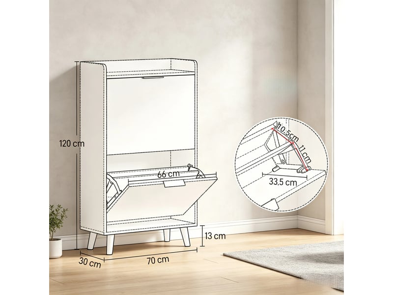  Meuble à chaussures 2 portes abattantes blanc 70 x 30 x 120 cm  - Conforama C