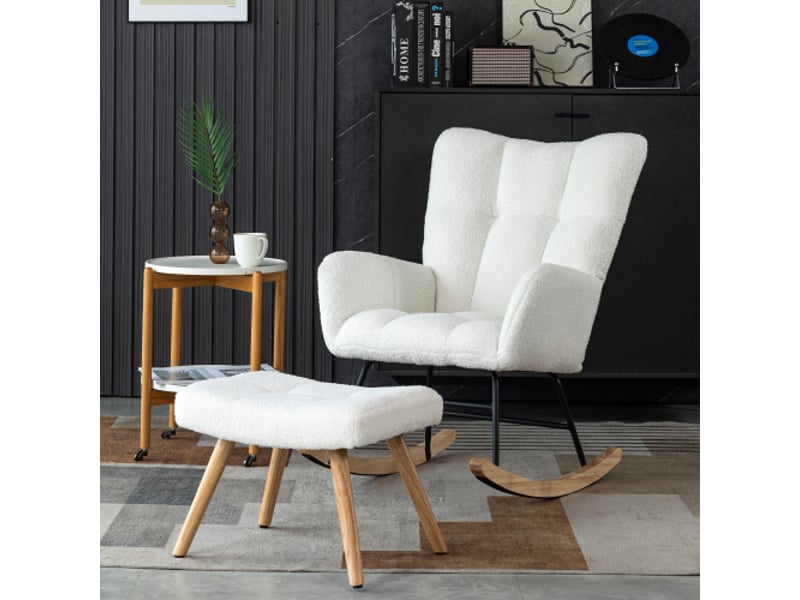  Fauteuil bascule ergonomique blanc hévéa 92x65cm repose-pieds inclus robuste 113kg barre sécurité  - Conforama B