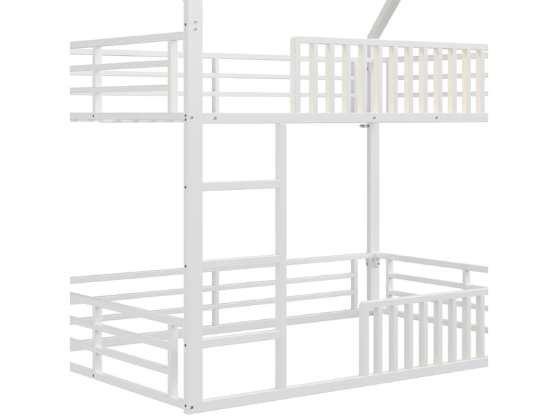  Lit superposé cabane 140 × 200 cm, barrières, espace de jeu, éclairage led, structure en métal blanc, sommier 24 lattes  - Conforama E