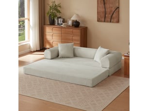 Canapé droit convertible modulable en lit, velours côtelé, mousse froide, sans montage, pour salonchambre, beige
