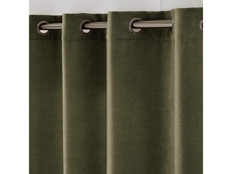  Lot de 2 rideaux à œillets 140 x 180 cm velours chenille cosi kaki petite hauteur  - Conforama E