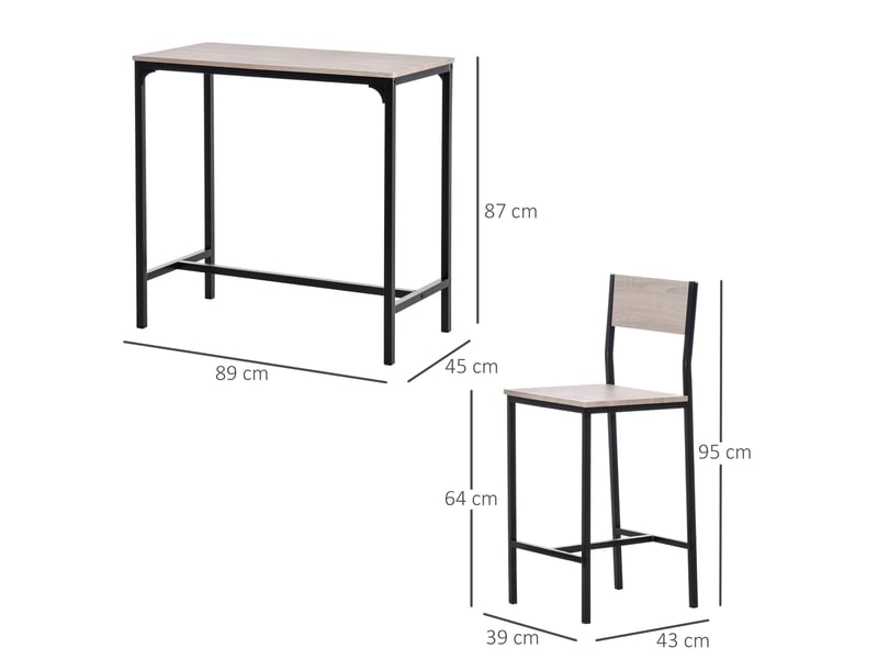  Ensemble table et tabourets de bar, table à manger avec 2 chaises à dossier, table de cuisine, bois naturel  - Conforama E