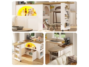 Table a manger extensible avec rangement (135-205×39×100 cm, table de bar mobile, table de bar avec led, îlot de cuisine, blanc