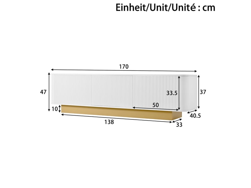 Meuble tv 170x40,5x47 cm avec rangements, bords arrondis, passe-câbles et portes texturées, mdf et aggloméré, blanc Sol Morn - Conforama C