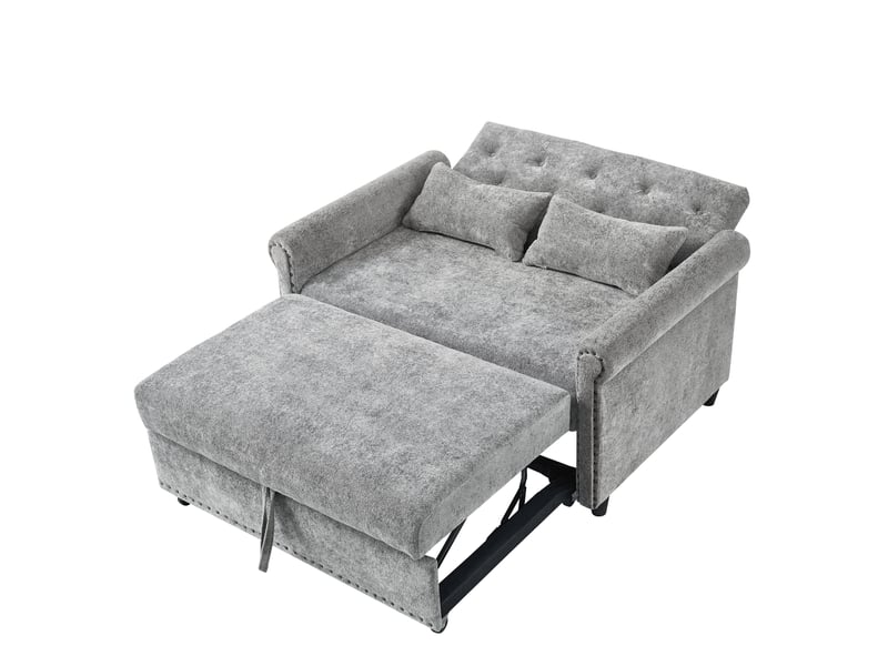  Canapé-lit 3-en-1 2 places en chenille, dossier réglable 3 positions, 2 coussins  - Conforama D