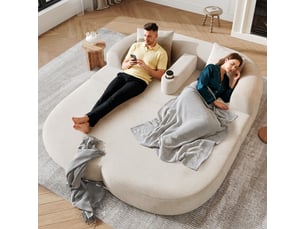 Canapé convertible 2 places en velours côtelé beige clair, 176 x 184 x 47 cm, porte-gobelets, sans montage, livré compressé, coussins inclus