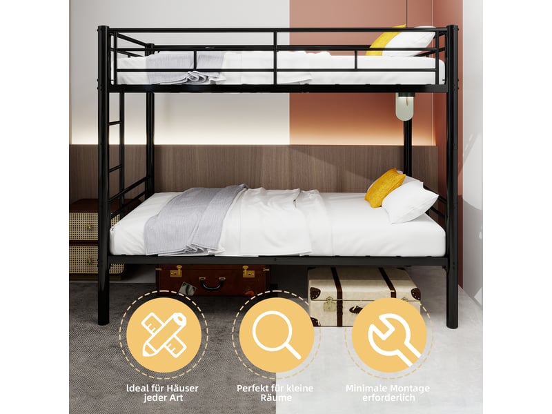  Lit superposé métal noir 90x190 - transformable en 2 lits - garde-corps 31.5cm - rangement sous le lit - échelle large antidérapante  - Conforama E
