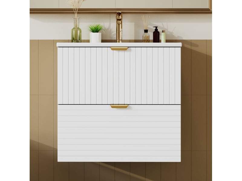  Meuble sous vasque suspendu 61 cm 2 tiroirs avec vasque homvra  - Conforama C