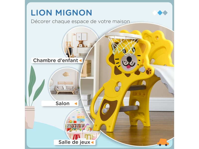 Toboggan pour enfants intérieur extérieur avec panier de basket pour les enfants de 18 à 36 mois, jaune, gris - Conforama E