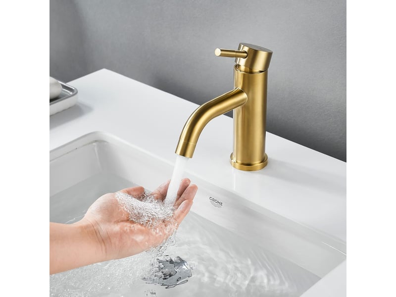  Robinet de salle de bain moderne à poignée unique, robinet de lavabo monotrou (or brossé, sans tuyau d'évacuation) - hrc0001859tby HRC0001859TBY - Conforama B