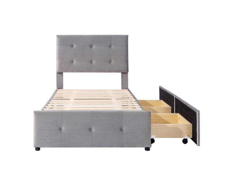 Lit rembourré en velours gris 90 x 200 cm - Conforama A