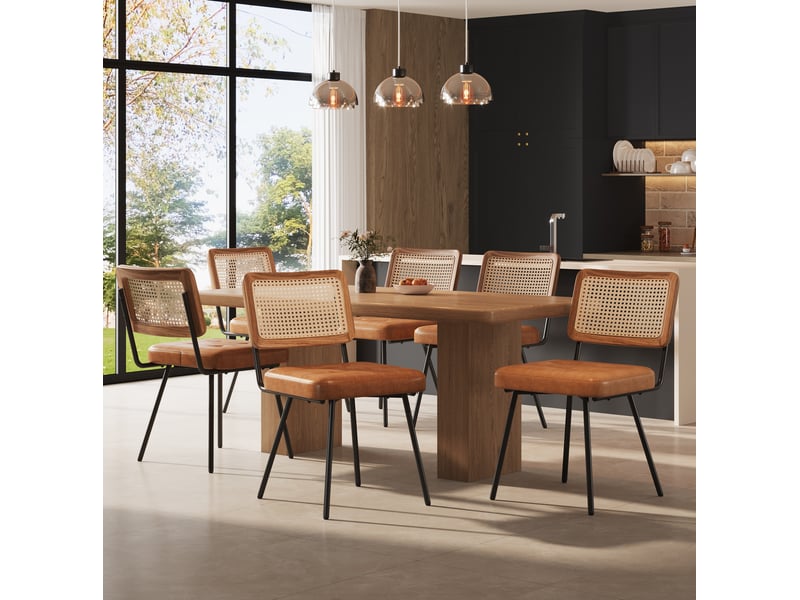  Lot de 6 chaises de salle à manger 61x46x79 cm rétro métal polyuréthane (pu) marron  - Conforama B