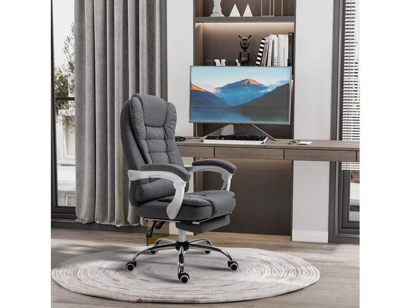 Chaise de bureau grise avec repose-pieds pliable, réglable et inclinable - Conforama B