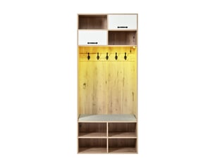 Ensemble armoire, ensemble complet d'armoire de couloir avec banc, 5 crochets, 2 portes et 6 espaces de rangement ouverts - couleur bois naturel et