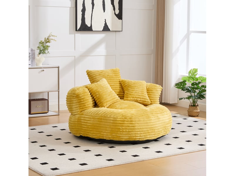  Fauteuil pouf modenvie en velours côtelé jaune moutarde 108 x 108 x 52 cm  - Conforama D