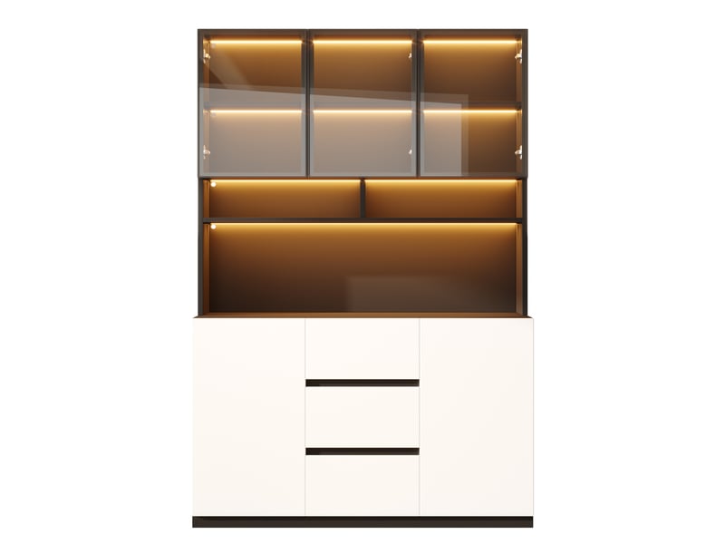  Buffet - 120 x 38 x 200 cm - meuble de rangement de salon avec led, portes en verre gris, 2 portes et 3 tiroirs - noir  - Conforama D